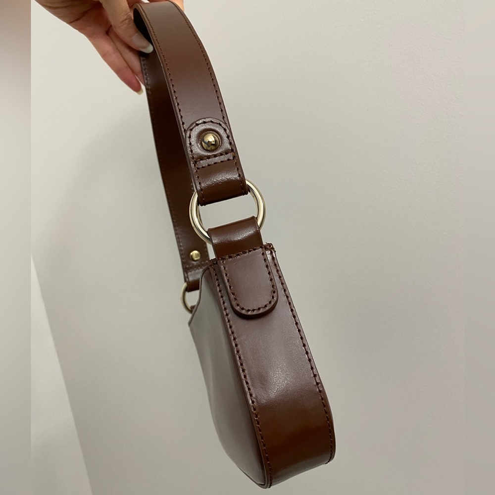 ASOS Leather 90s shoulder Bag Handbag Purse Rectangle Chocolate Brown Gold NWT - Picture 9 of 16